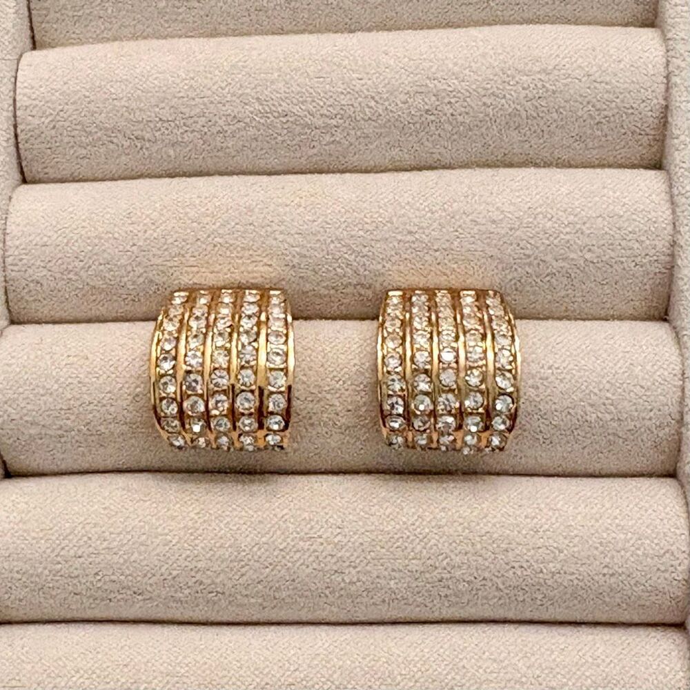 ROMAN | Vintage CZ Half Hoop Earrings | Gold Tone